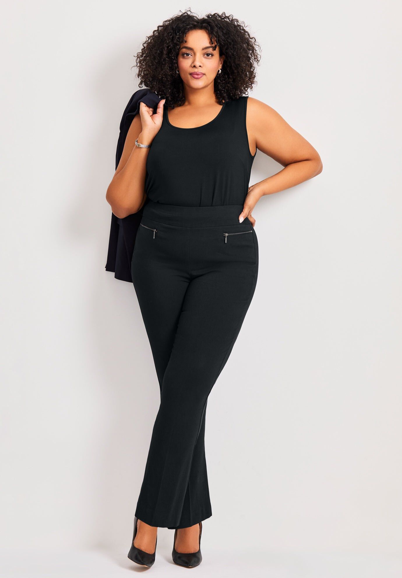 Black Polyester Pants | Dia & Co