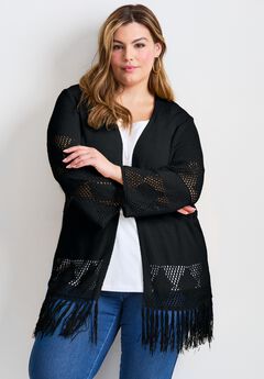 Pointelle Fringe Cardigan