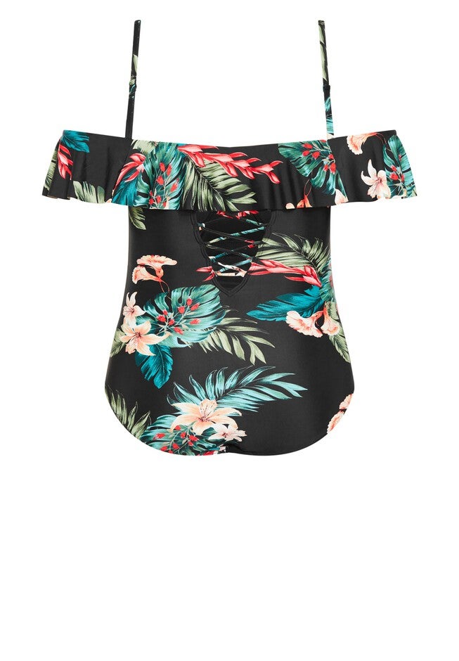 Ingrid Ruffle Print 1 Piece - black, BLACK, alternate image number 4
