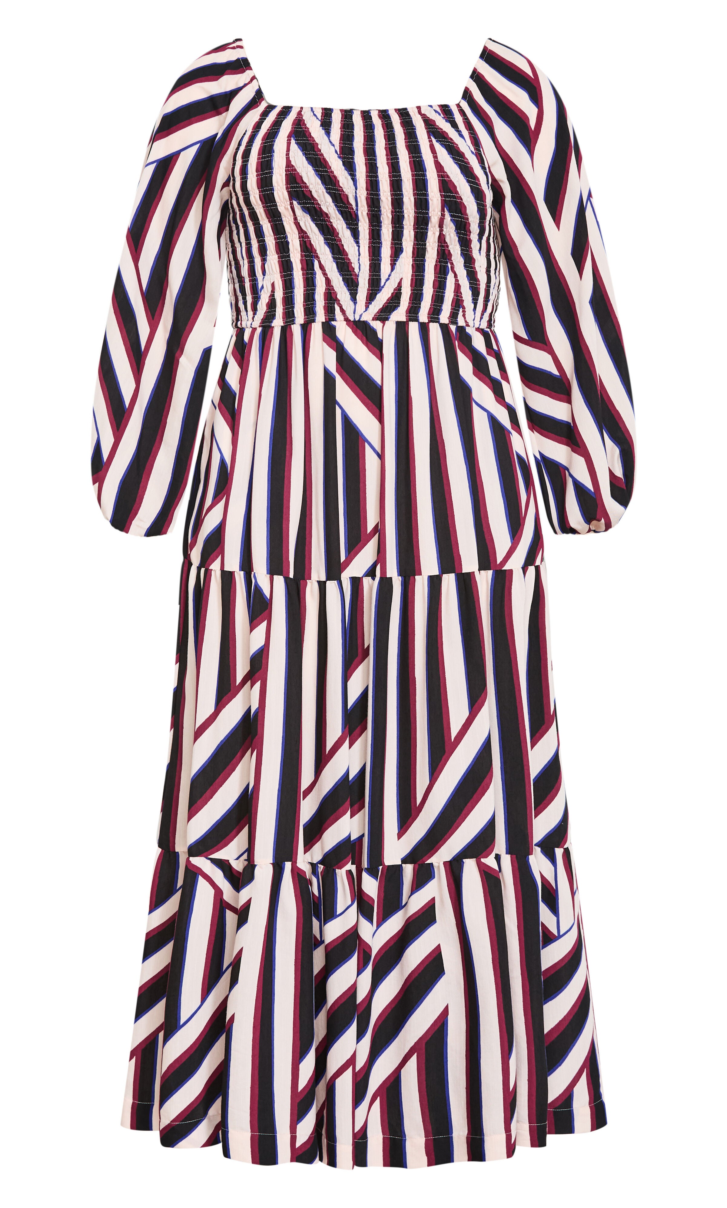 Timeless Stripe Shirred Maxi Dress, BLACK, alternate image number 3