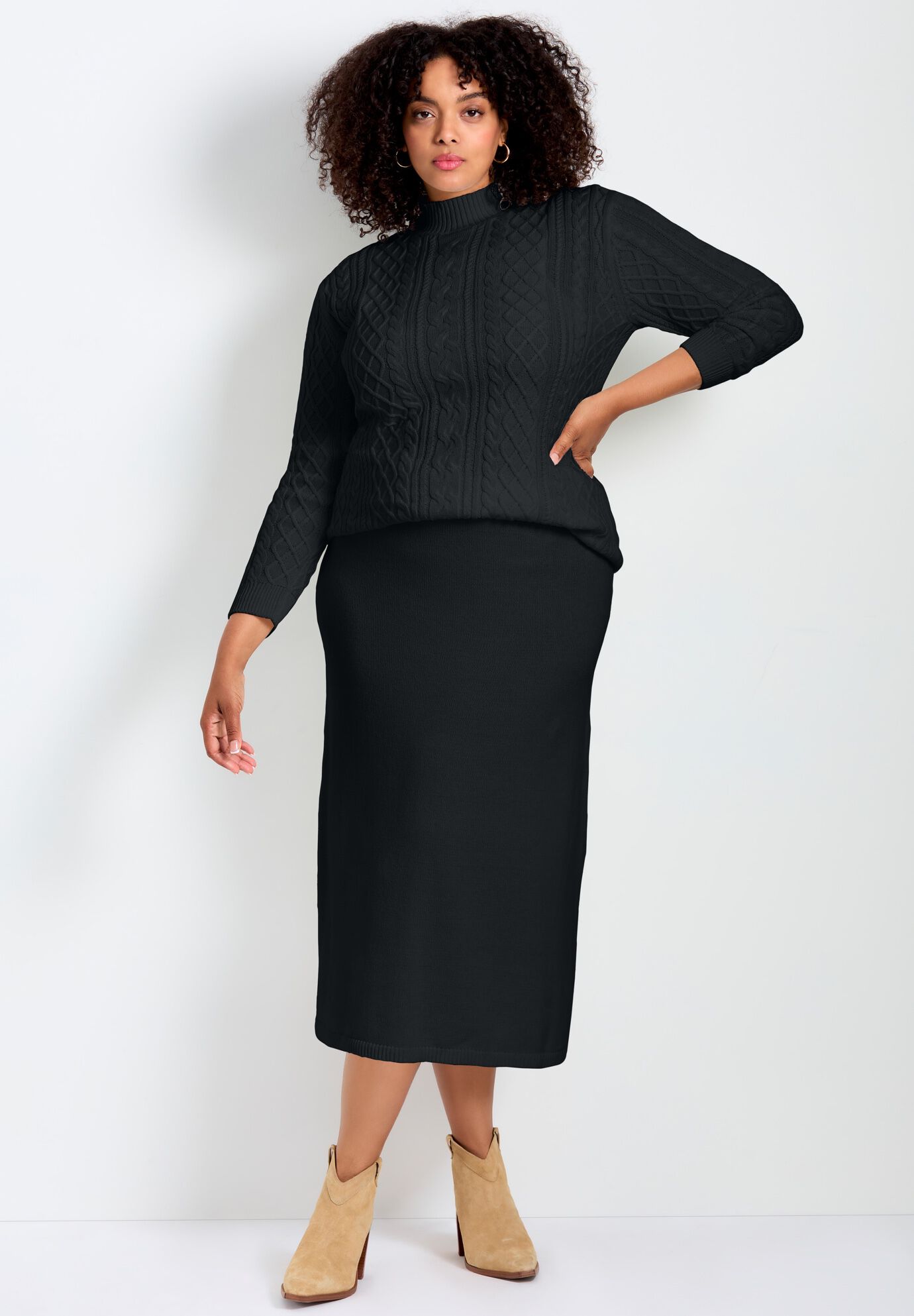 A-Line Midi Sweater Skirt, BLACK, on-hover image number 1