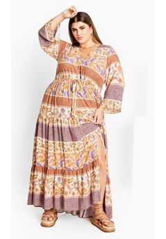 Endless Sun Border Maxi Dress - tan