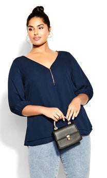 Sexy Fling Elbow Sleeve Top - navy