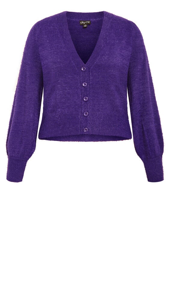 Fluffy Button Cardigan - royal purple, PURPLE, alternate image number null