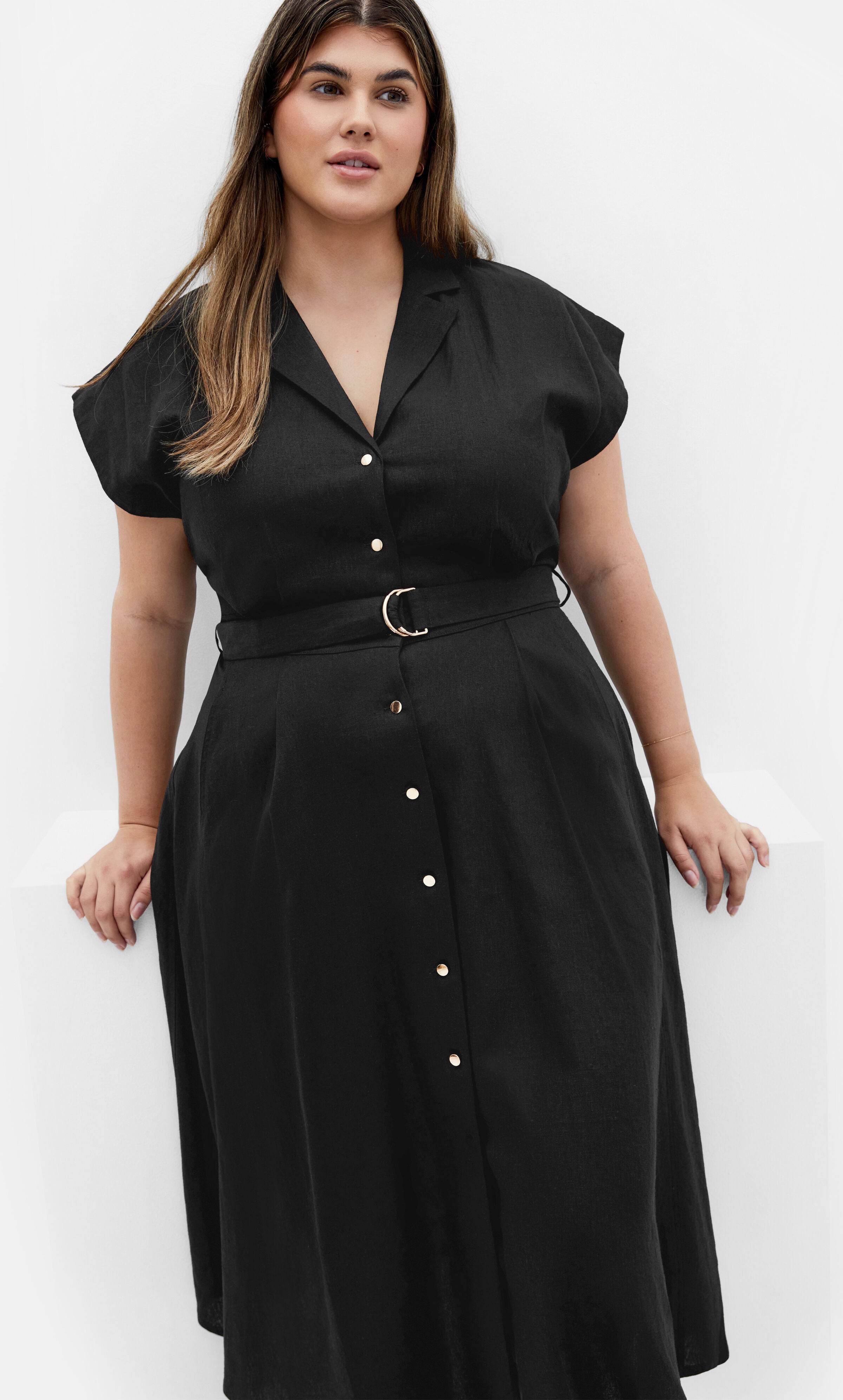Liliana Linen Dress, BLACK, on-hover image number 1