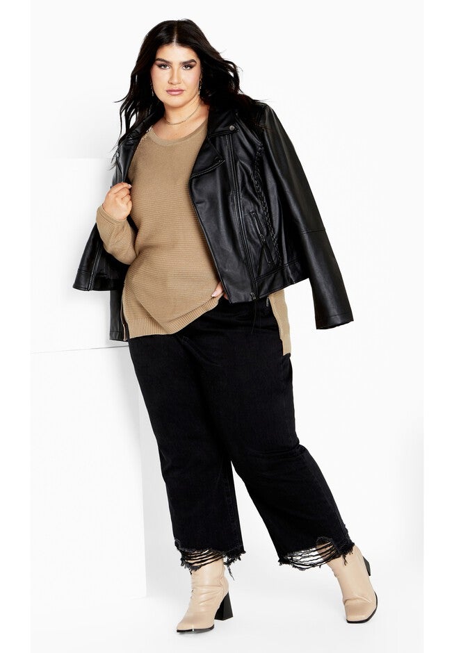 Zip Front Sweater - latte, BROWN, on-hover image number null