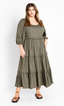 Heather Tier Dress - olive