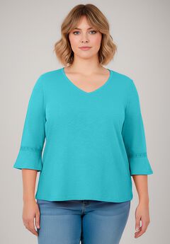 Crochet Trim Ruffle Sleeve Top