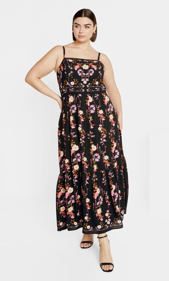 Molly Print Maxi Dress - black, BOUQUET, alternate image number 5