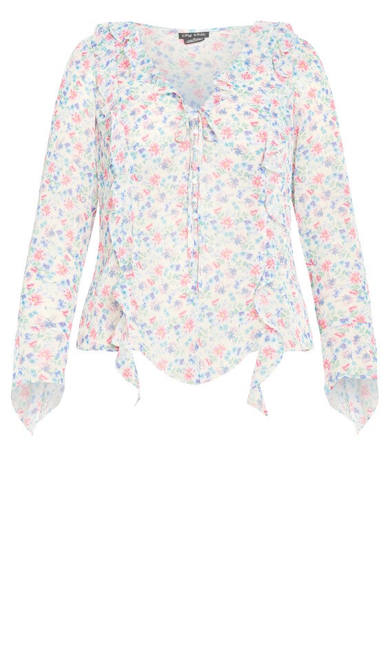 Lidia Ruffle Print Top - cream, PURPLE, alternate image number null