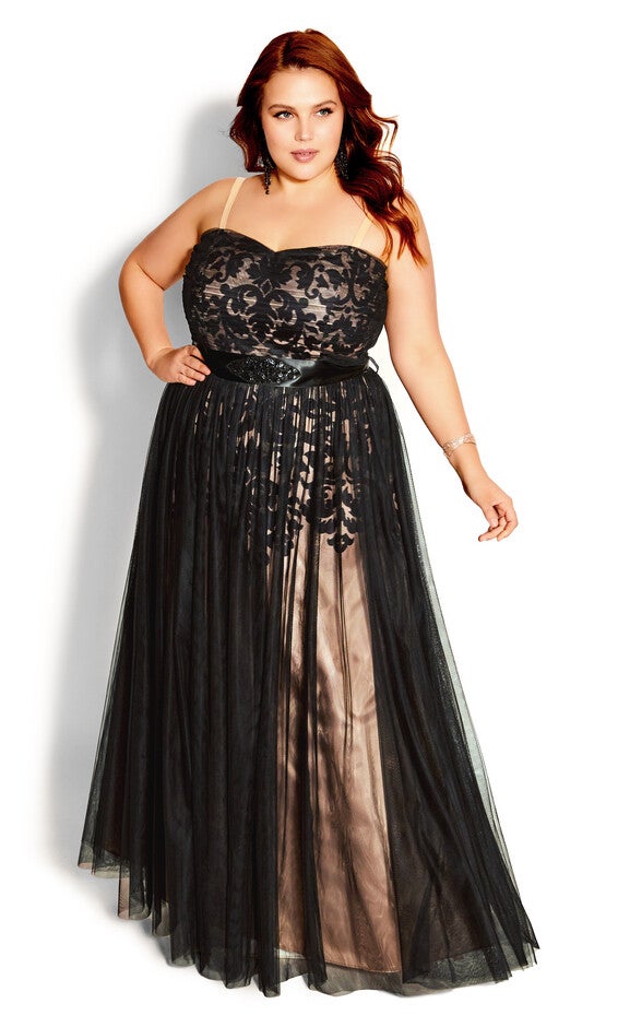 Embroidered Tulle Maxi Dress - black, BLACK, alternate image number 3