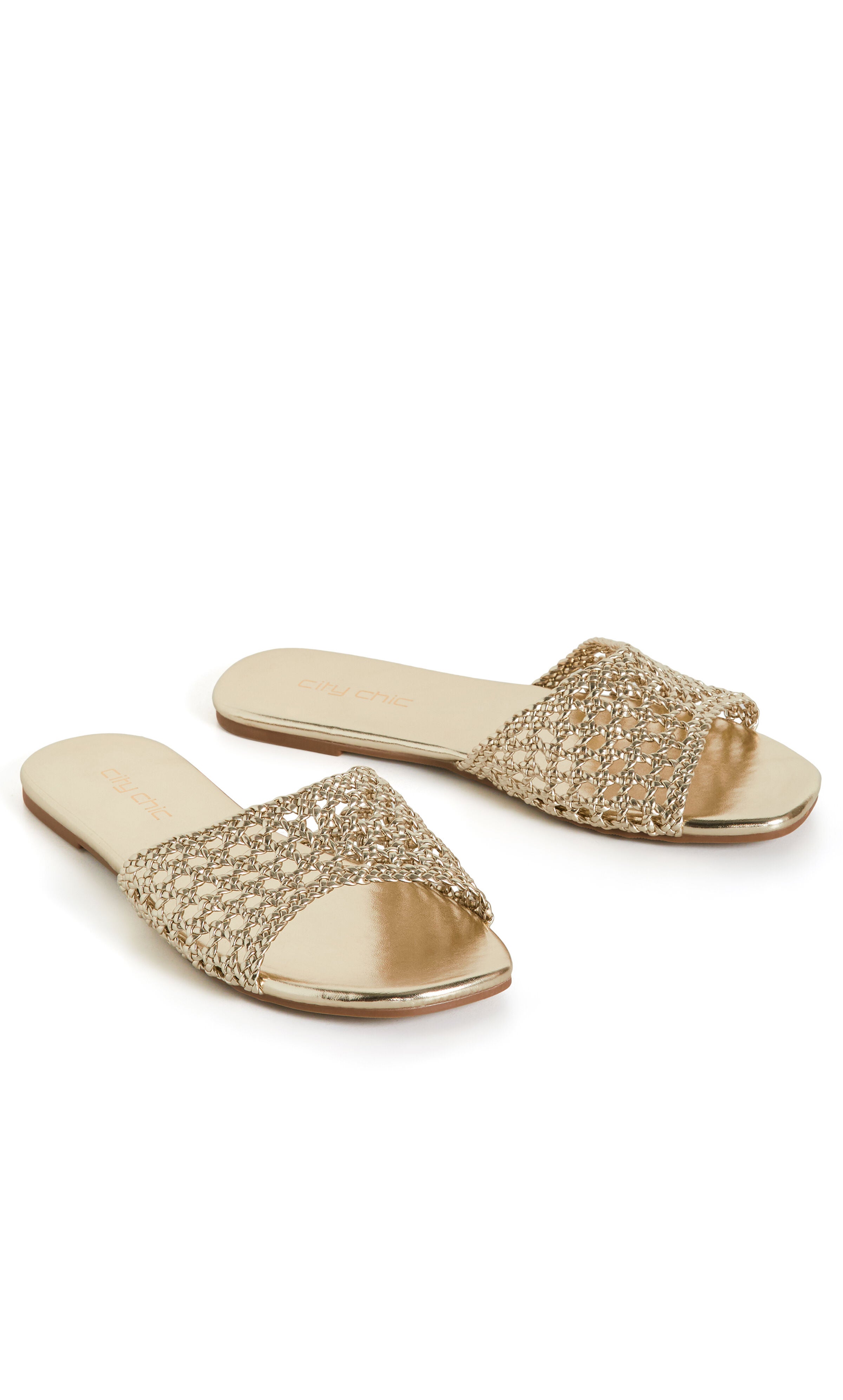 WIDE FIT Weave Flat Slide - gold, YELLOW, alternate image number 5