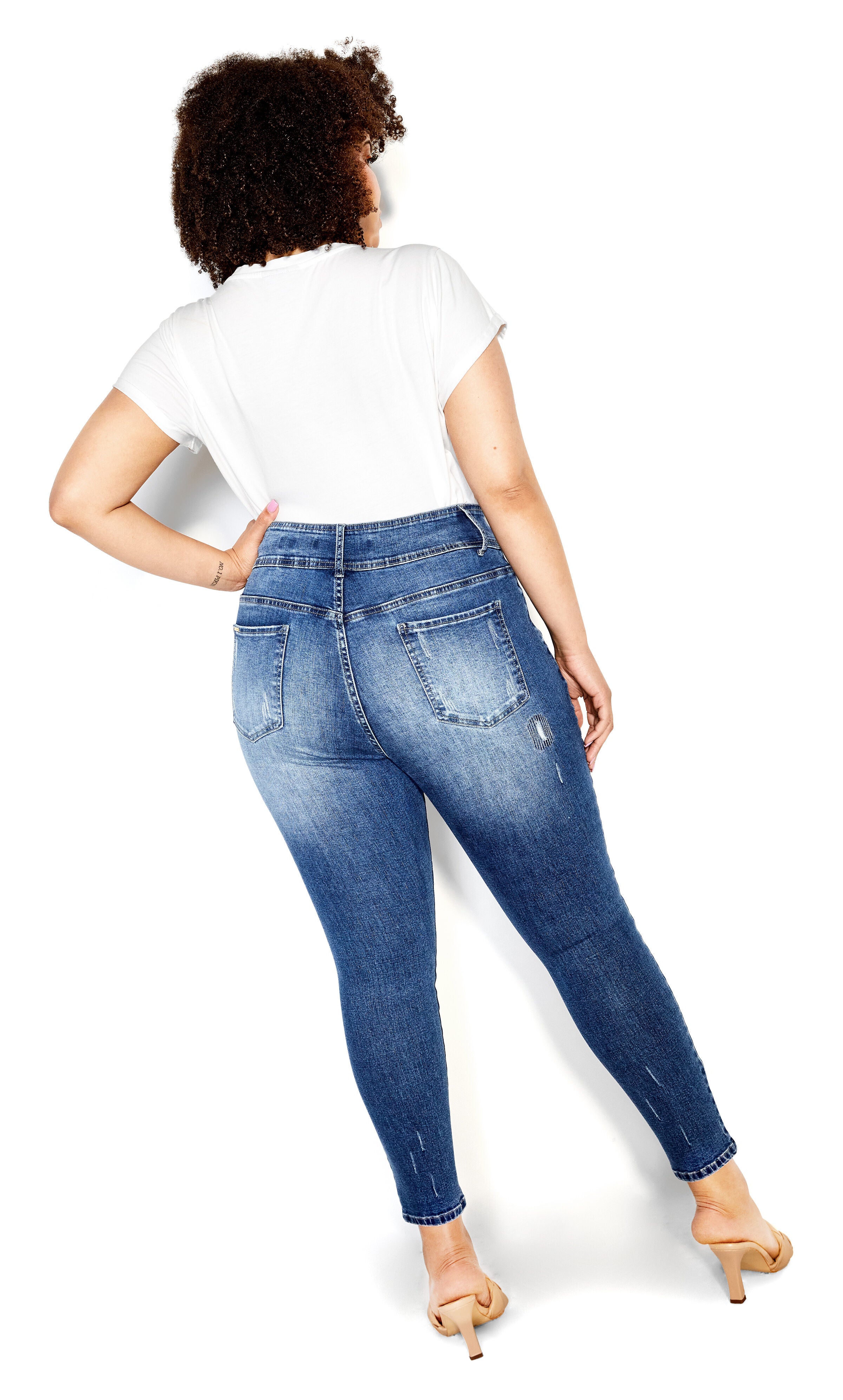 Patched Apple Skinny Jean - mid denim, BLUE, alternate image number 2