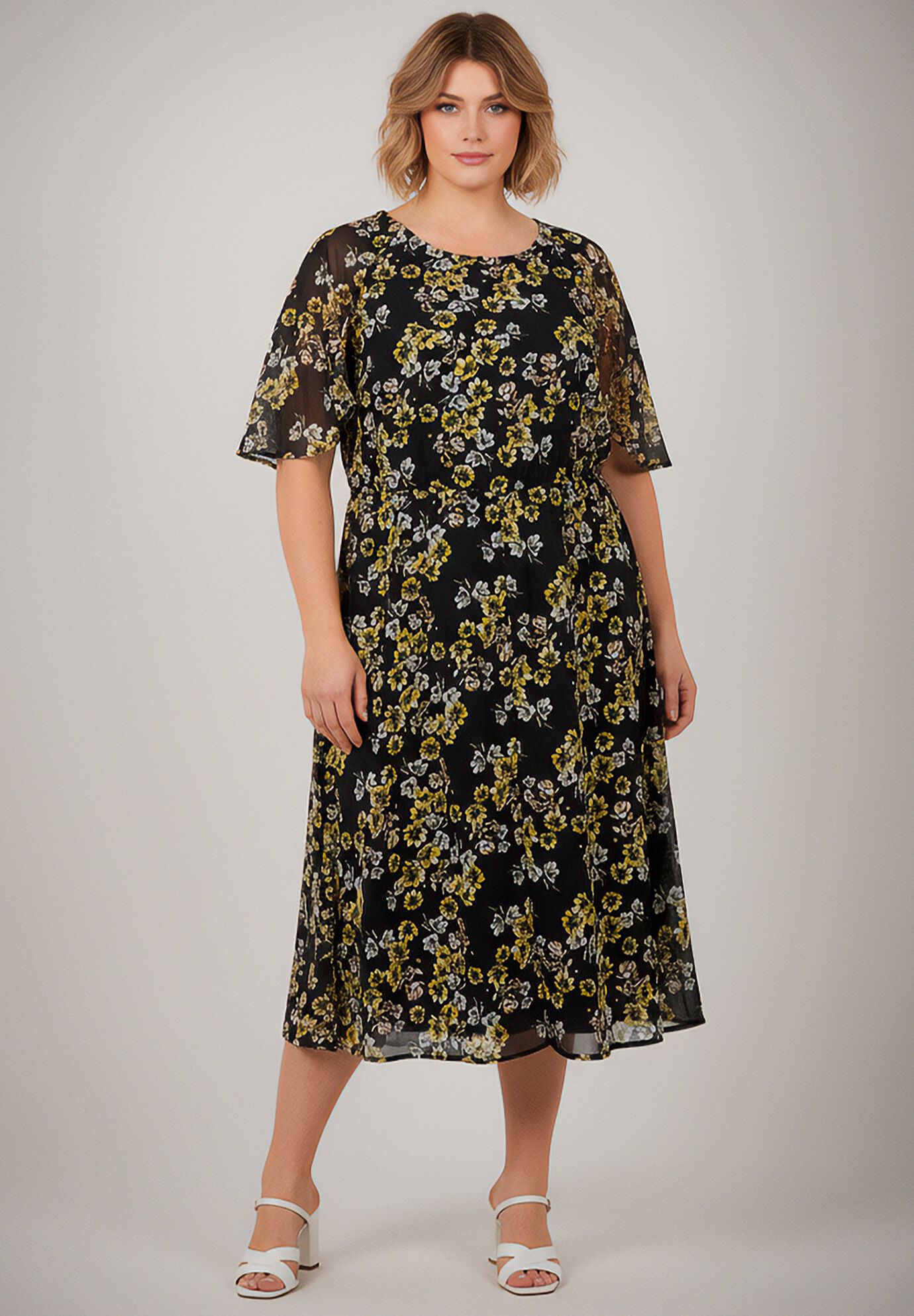 Caplet Midi Dress, BLACK CHERRY BLOSSOM, on-hover image number 1
