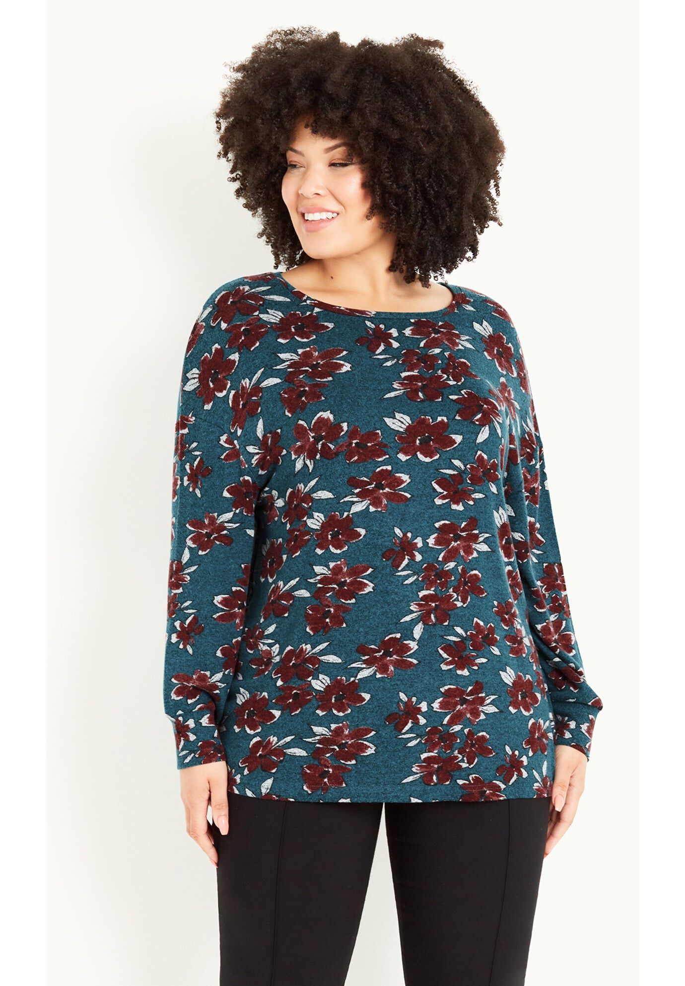 Soft Touch Floral Top, GREEN TEAL, hi-res image number 0