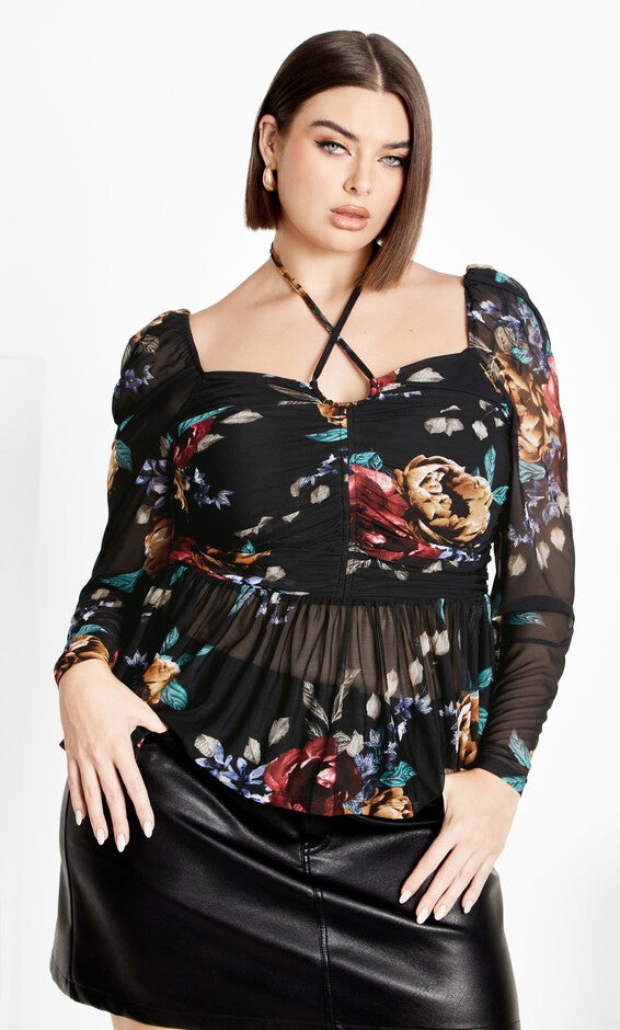 Mesh Print Top - black, BLACK, hi-res image number null