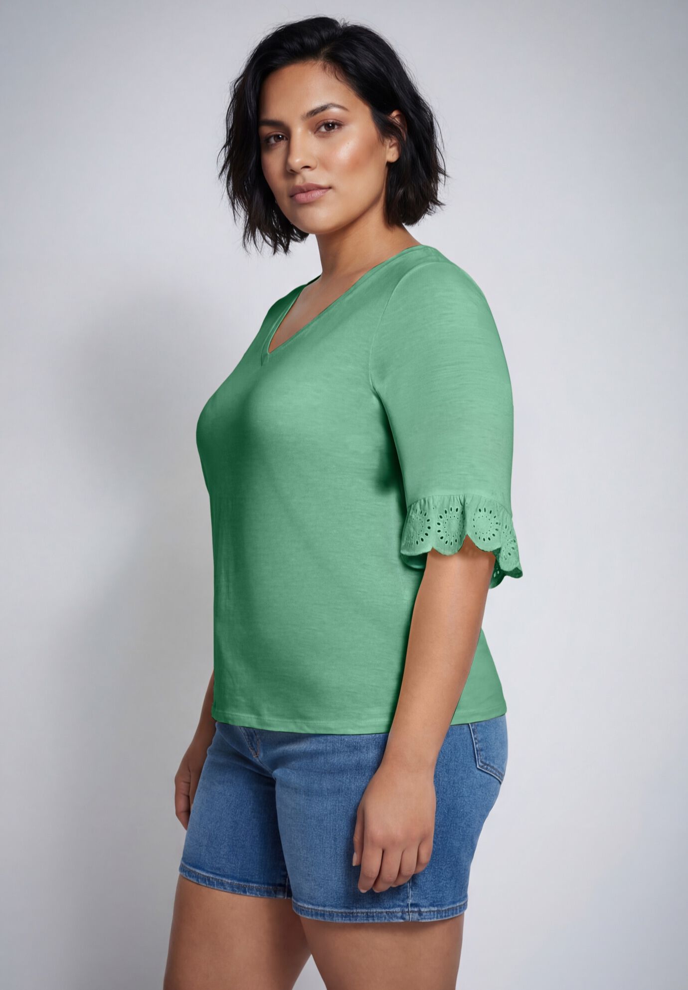 Eyelet Trim Top, SPA GREEN, alternate image number 2