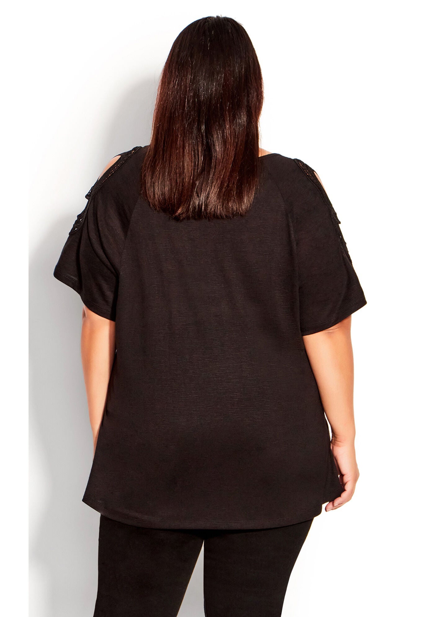 Crochet Cut Out Top, BLACK, on-hover image number 1