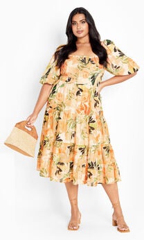 Ariella Puff Sleeves Tier Print Dress - miami