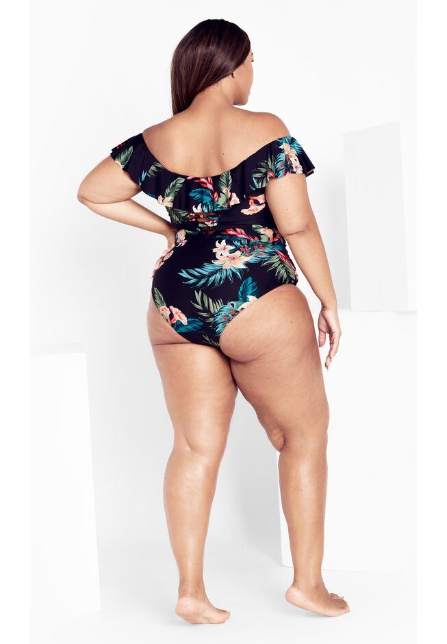 Ingrid Ruffle Print 1 Piece - black, BLACK, alternate image number 2