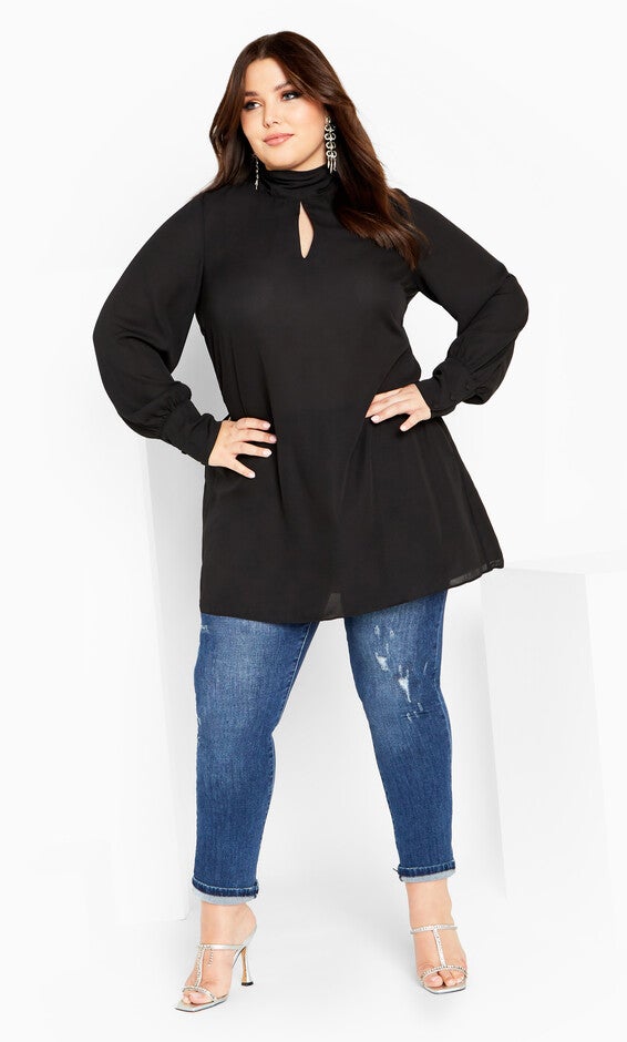 Neck Tie Tunic - black, BLACK, alternate image number 2