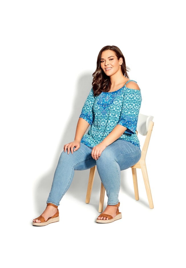 Zoey Cold Shoulder Tunic, AZURE SCARF, on-hover image number null
