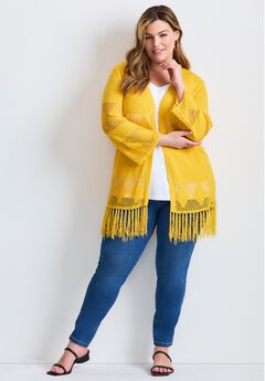 Pointelle Fringe Cardigan