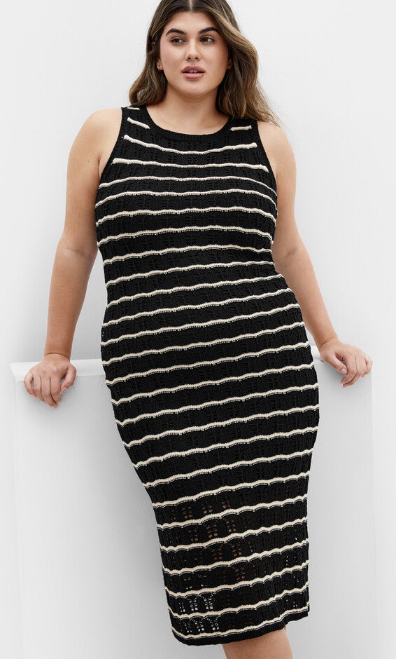 Crochet Stripe Dress - black, BLACK, alternate image number 2
