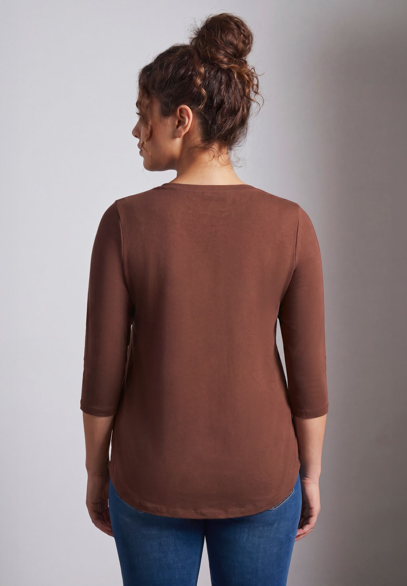 Signature 3/4 Sleeve V-Neck Tee, RICH MOCHA, on-hover image number 1