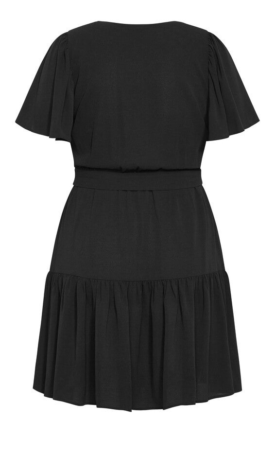Catherine Faux Wrap Tier Dress - black, BLACK, alternate image number null