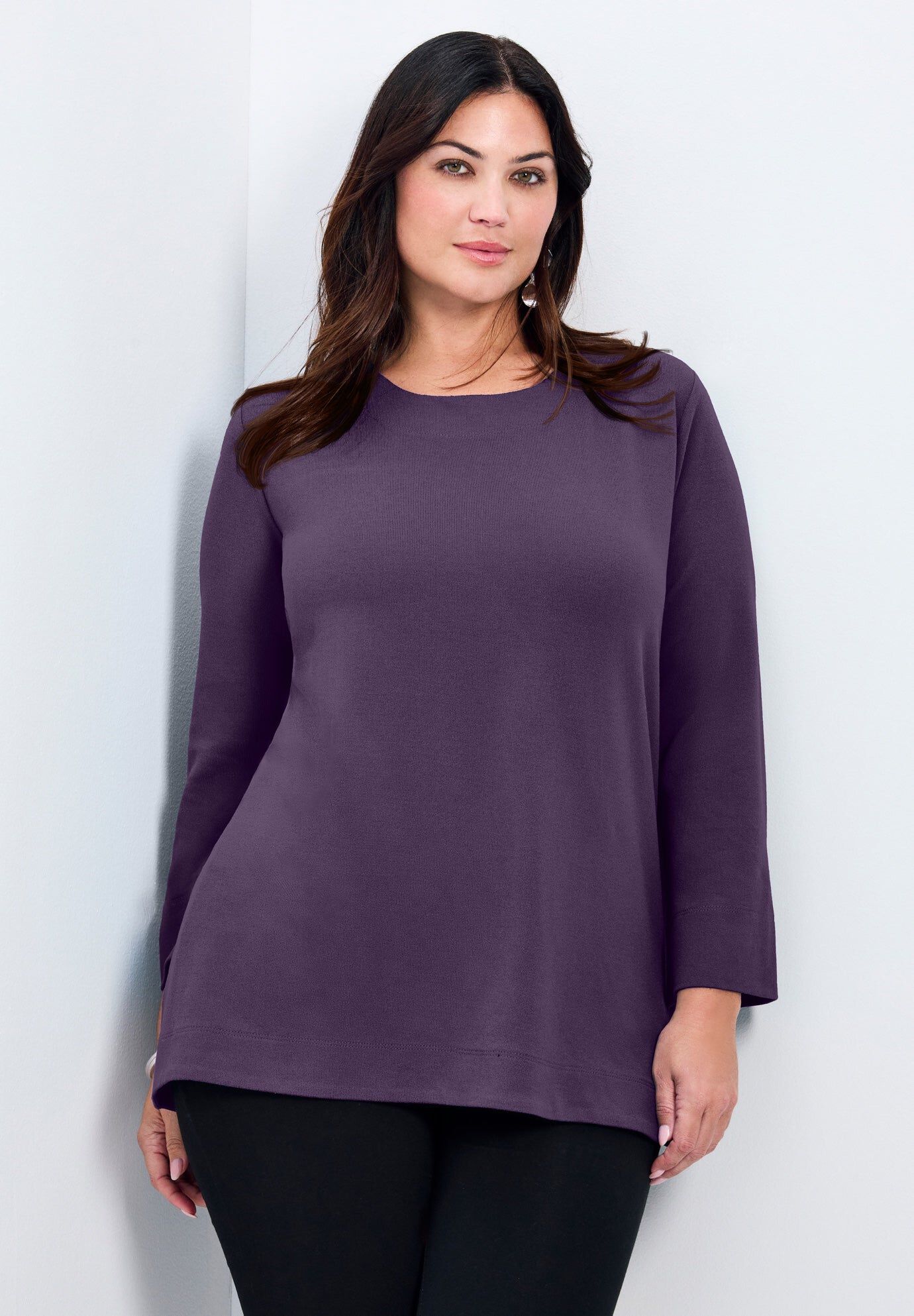 Breanna Eyelet Detail Hacci Top, PLUM, hi-res image number 0