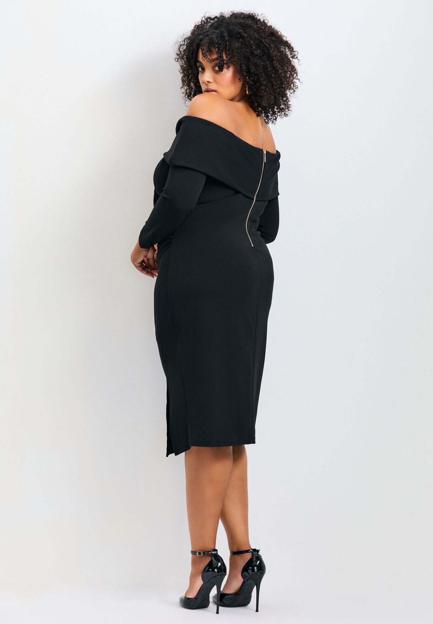 Collette Off Shoulder Gathered Waist Dress, BLACK, alternate image number 2