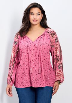 Eliana Border Print Sleeve Peasant Top