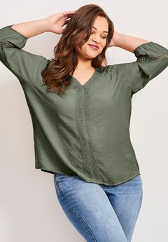 Embroidered Lace Detail Peasant Blouse
