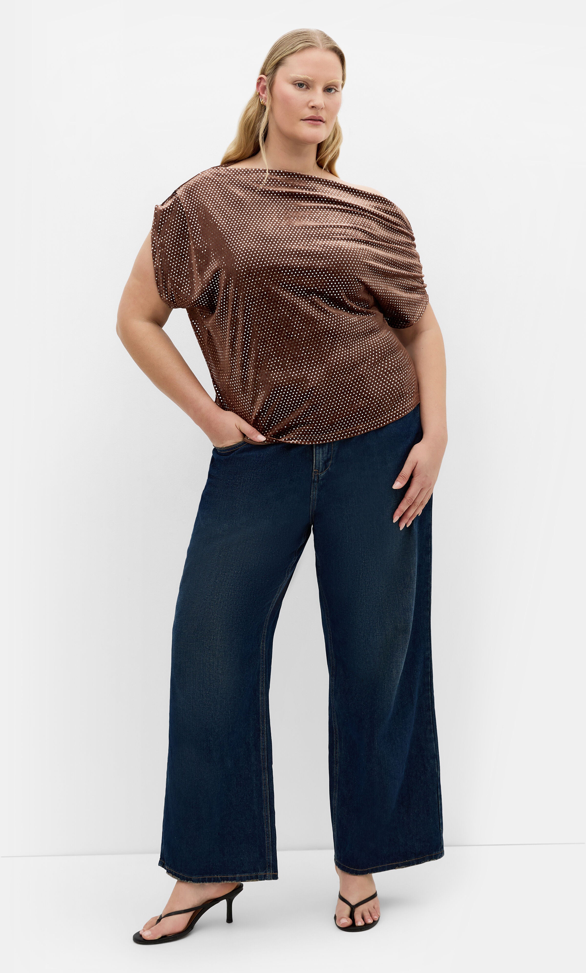 Shimmy Off Shoulder Top - bronze, BROWN, alternate image number 1