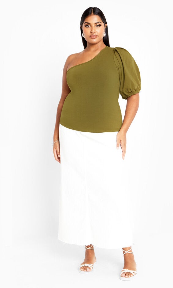Muse One Shoulder Top - dark olive, GREEN, hi-res image number null