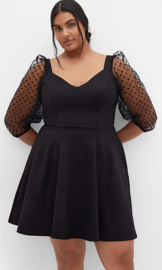 Asher Spot Sleeve Dress - black, BLACK, alternate image number null