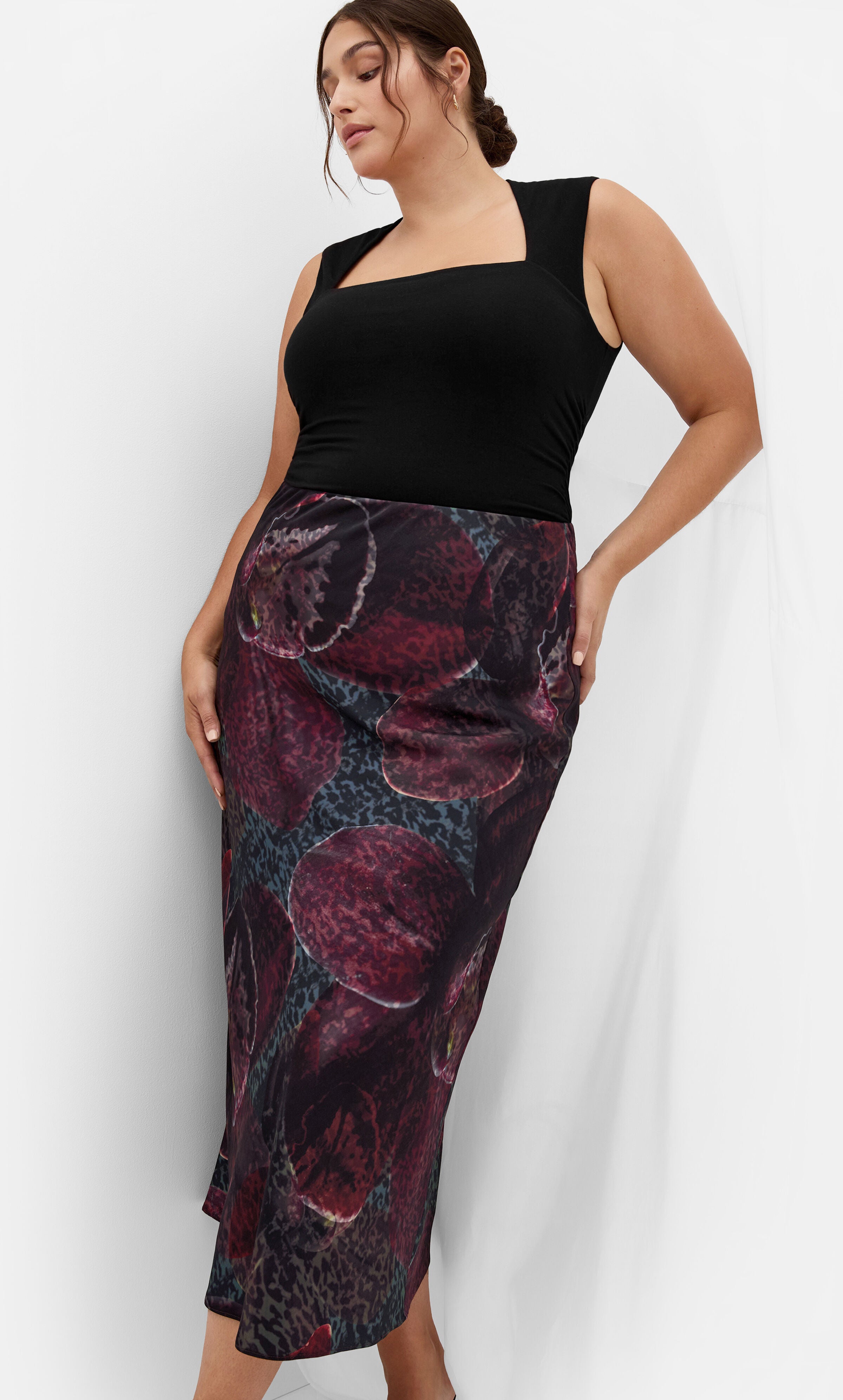 Sienna Orchid Print Midi Skirt, PURPLE, alternate image number 2