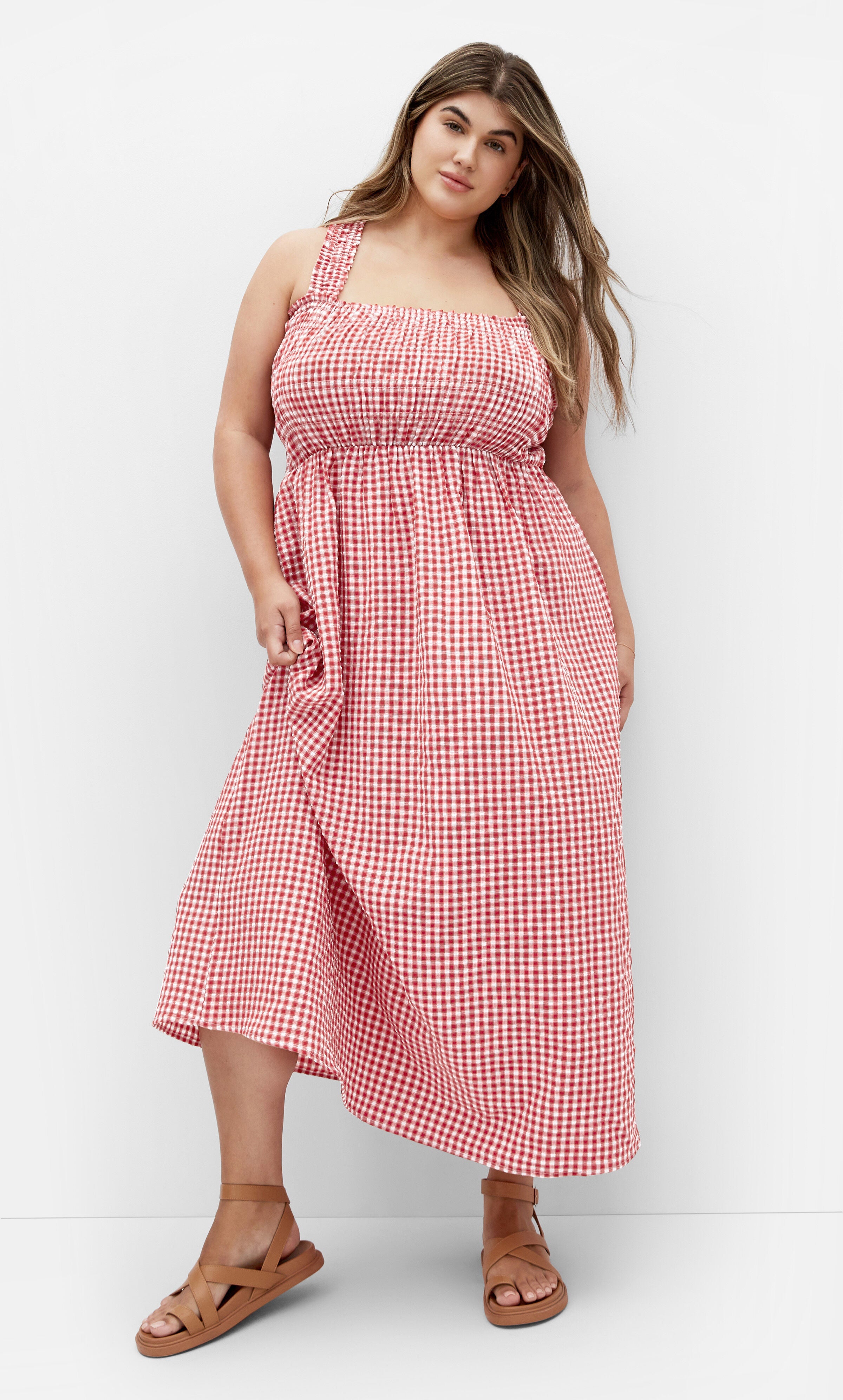 Cute Gingham Maxi Dress - red, RED, hi-res image number 0