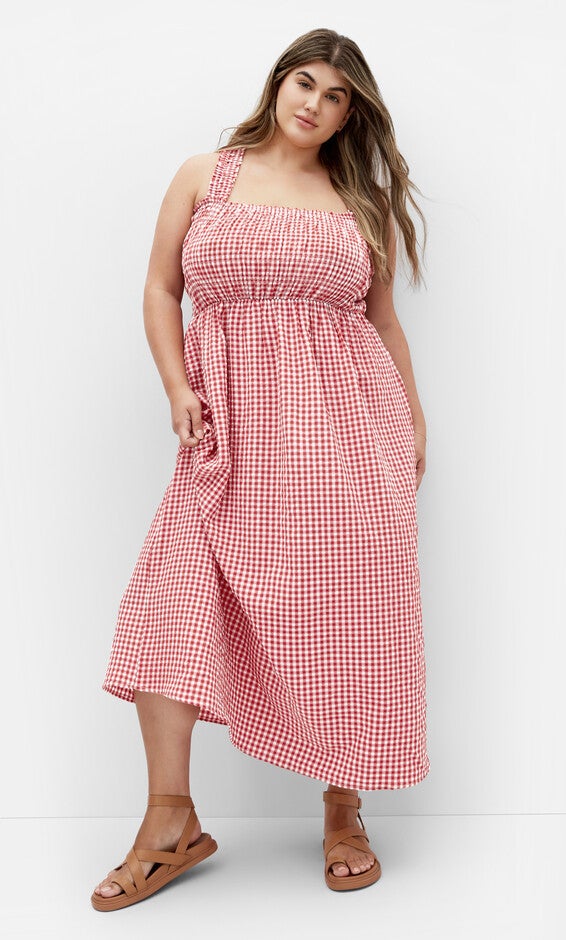 Cute Gingham Maxi Dress - red, RED, hi-res image number 0