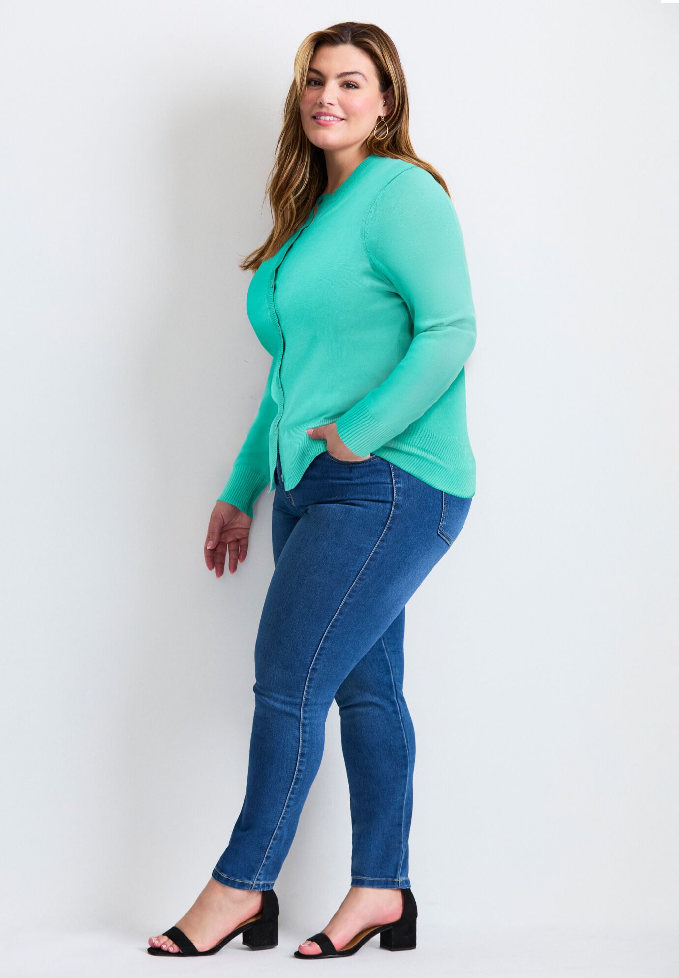 Signature Fine Gauge Cardigan, AQUA SEA, alternate image number 3