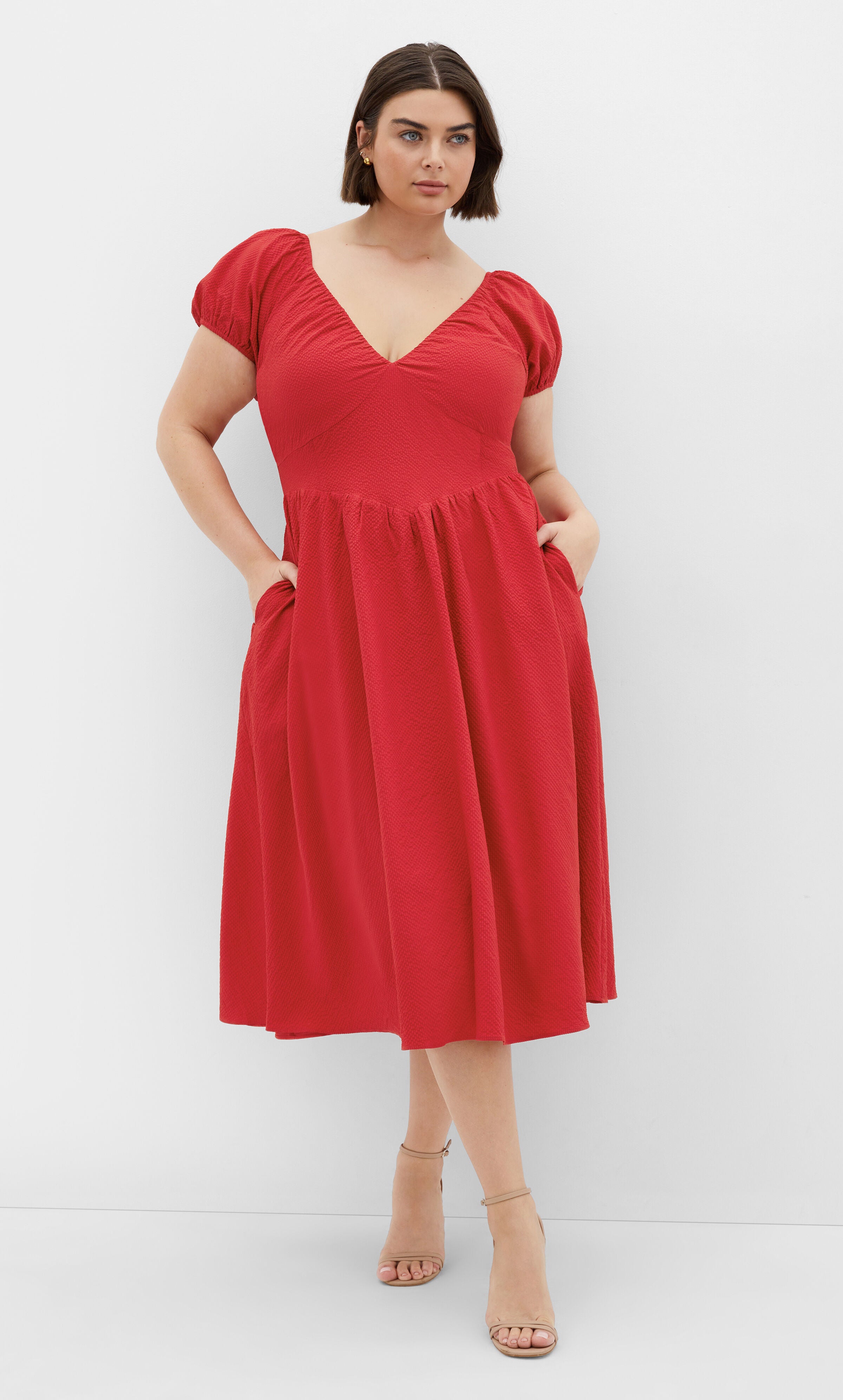 Shelby Midi Dress - red, RED, hi-res image number 0