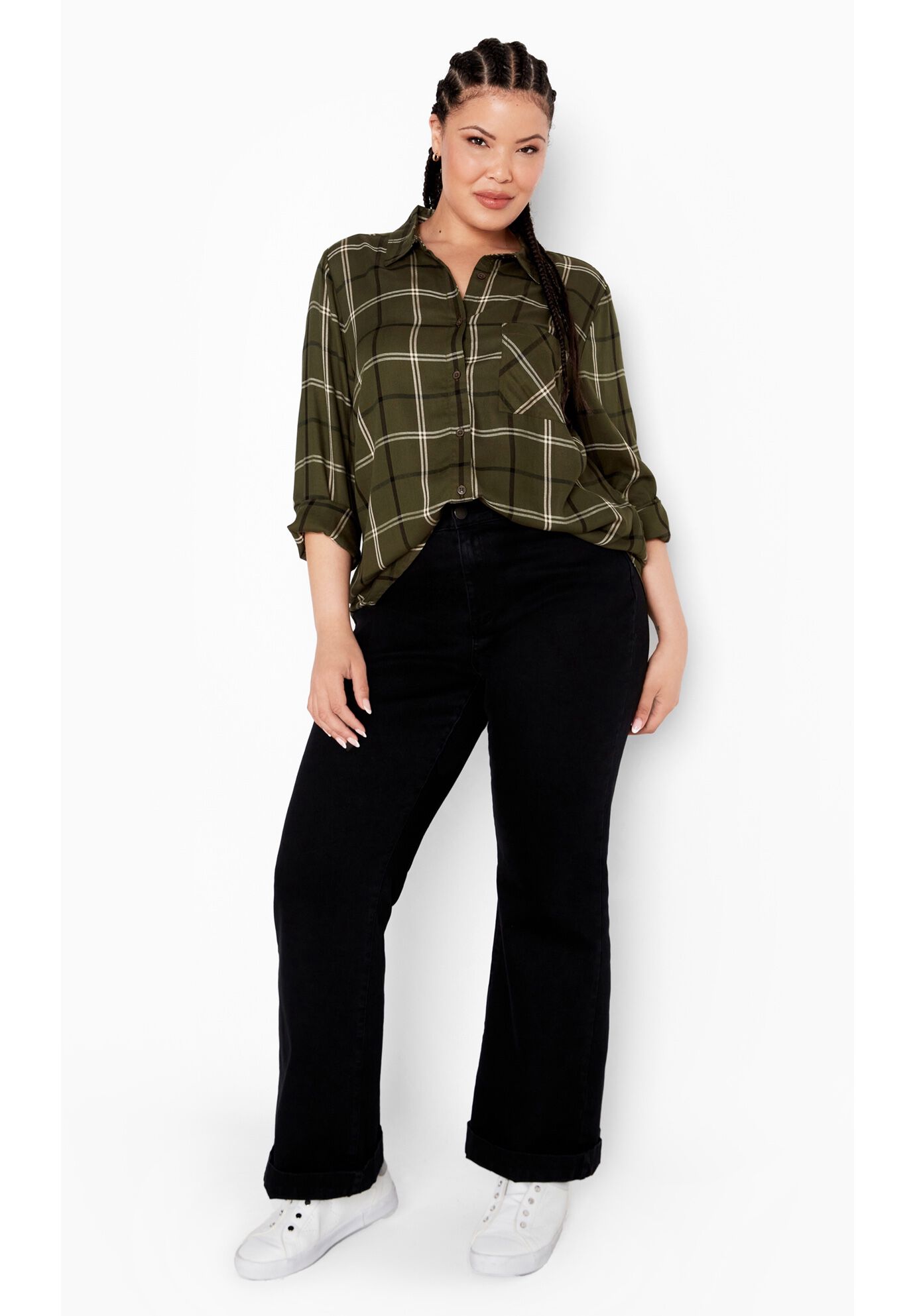 Kylee Plaid Shirt, KHAKI, alternate image number 1