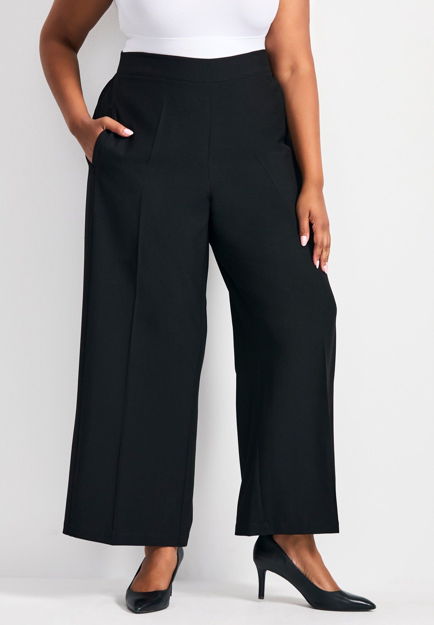 Anna Wide Leg Pleat Front Pant, BLACK, hi-res image number 0