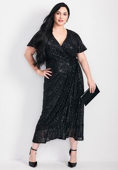 Plus Size Sequin Wrap Dress