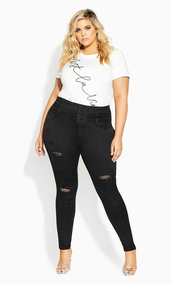 Asha Rip Corset Jean - black, BLACK, alternate image number null