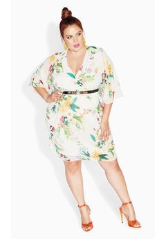 Color Wrap Print Dress - ivory floral