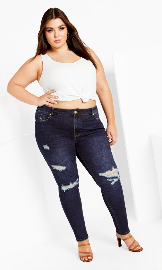 Asha Jojo Distressed Detail Crop Jean - dark denim, DARK, alternate image number 1