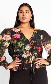 Bridgette Print Top - black