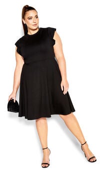 Frill Shoulder Dress - black